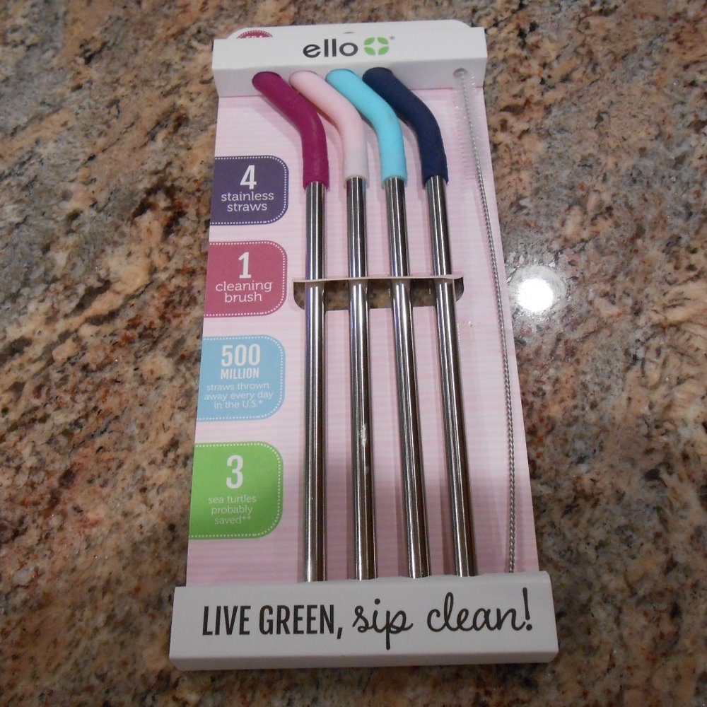Four Ello Stainless steel straws, new in package.